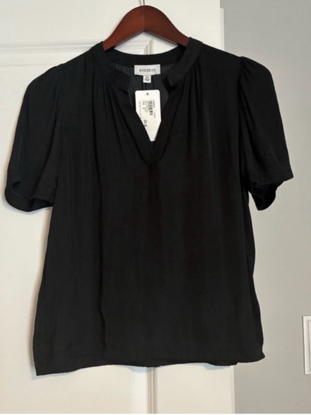 Evereve Zoe Satin Black Flutter Top